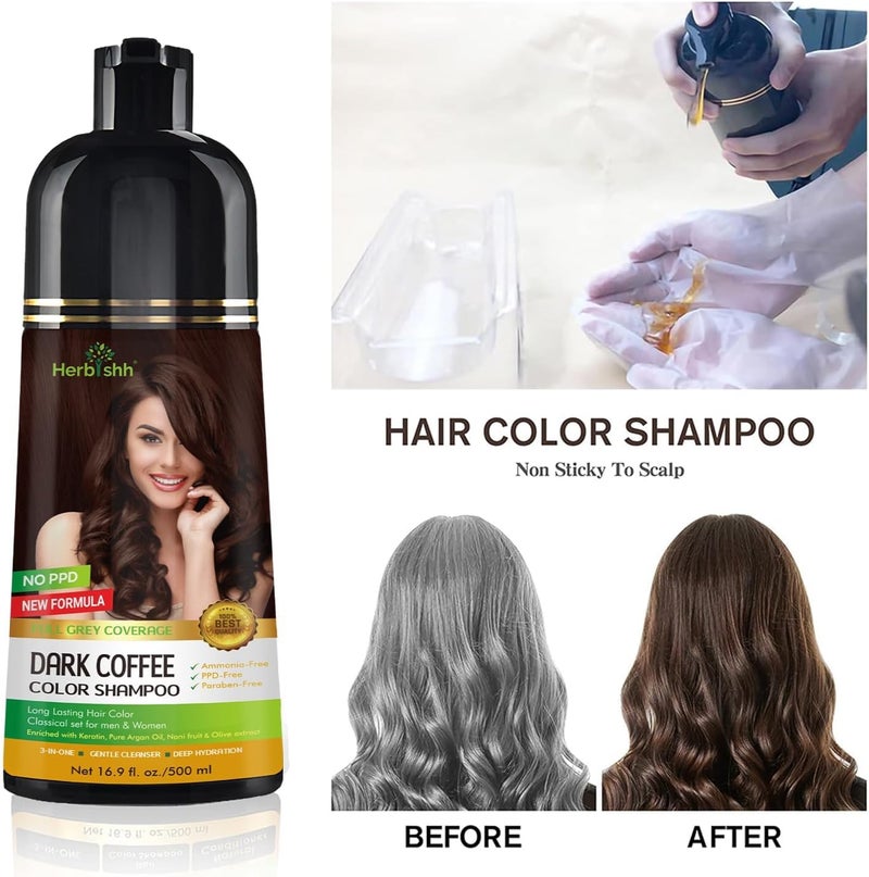 Herbishh Dark Coffee Hair Color Shampoo - 500ml, Ammonia-Free, 3-in-1 Formula for Gray Coverage - Image 3
