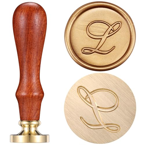 Yoption Brass Letter L Sealing Wax Stamp Rosewood Handle 1 inch Diameter Art and Decorating - Image 1
