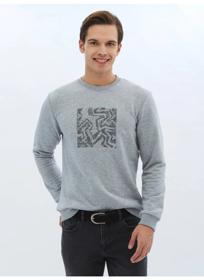 Kip Anthracite Crew Neck Printed Sweatshirt