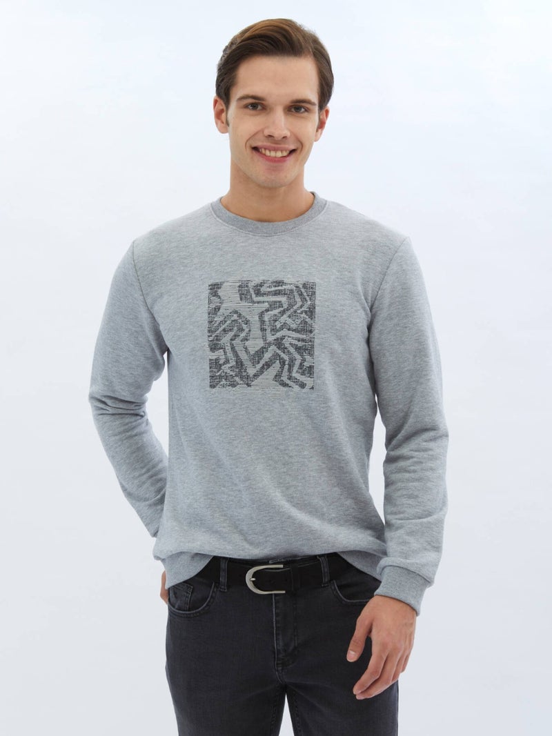 Anthracite Crew Neck Printed Sweatshirt
