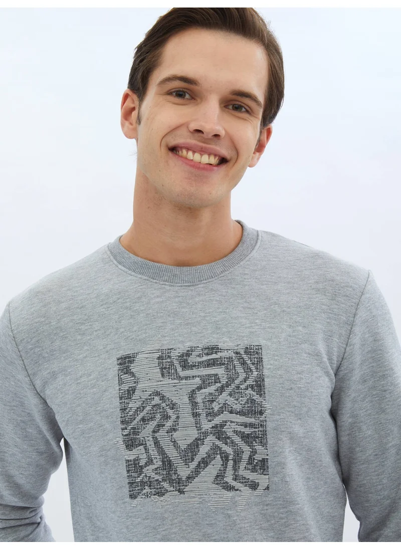 Kip Anthracite Crew Neck Printed Sweatshirt