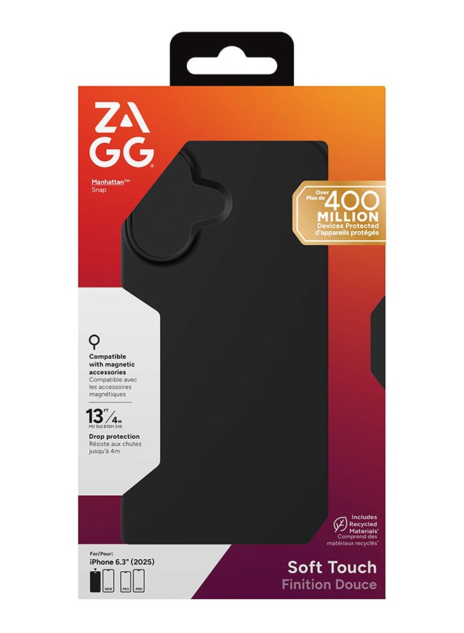 ZAGG iPhone 17 Case – Manhattan Snap MagSafe Compatible Slim Protective Silicone Cover with Graphene Strength & 13 ft Drop Protection – Flood Black - Image 1