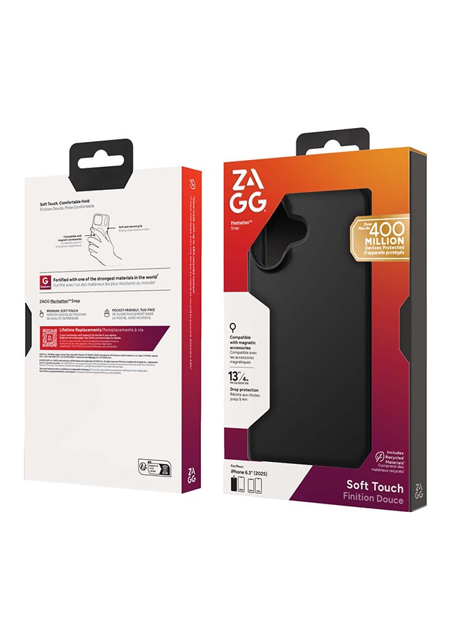ZAGG iPhone 17 Case – Manhattan Snap MagSafe Compatible Slim Protective Silicone Cover with Graphene Strength & 13 ft Drop Protection – Flood Black - Image 2