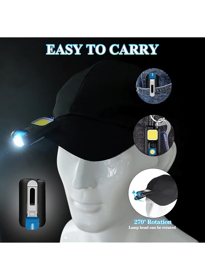 Generic Mini LED Flashlight Clip Light Rechargeable 270° Rotatable Headlamp Waterproof Pocket Light Torch Cap Lamp COB Keychain Flashlight for Indoor Outdoor Walking Running Hiking Camping Fishing  - Image 3