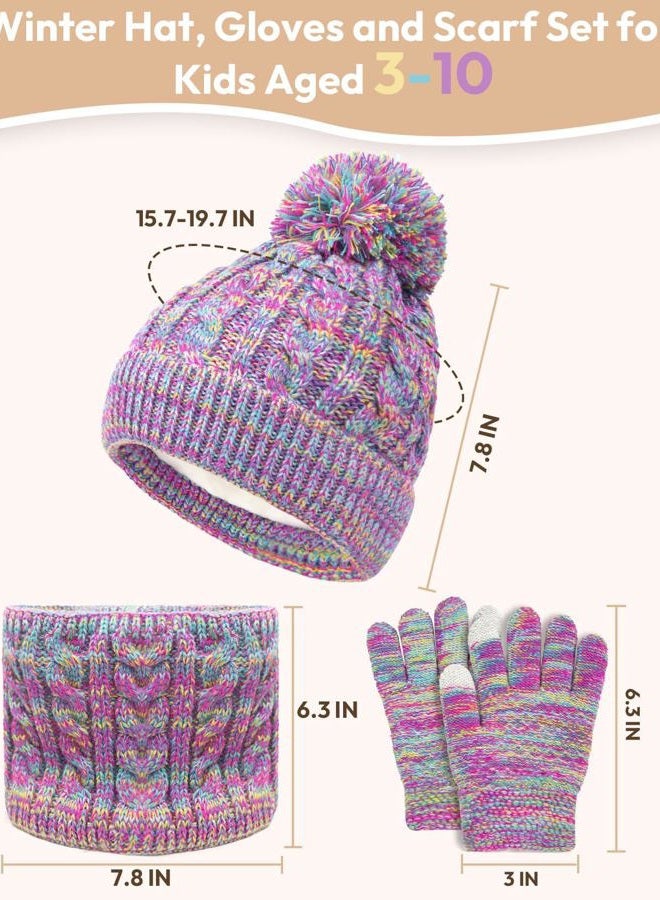 EAONE Kids Winter Hat Gloves Scarf Set, Toddler Children Girls Boys Beanie Hat Knitted Mittens & Neck Gaiter Warmer for Kids 3-10 - Image 5