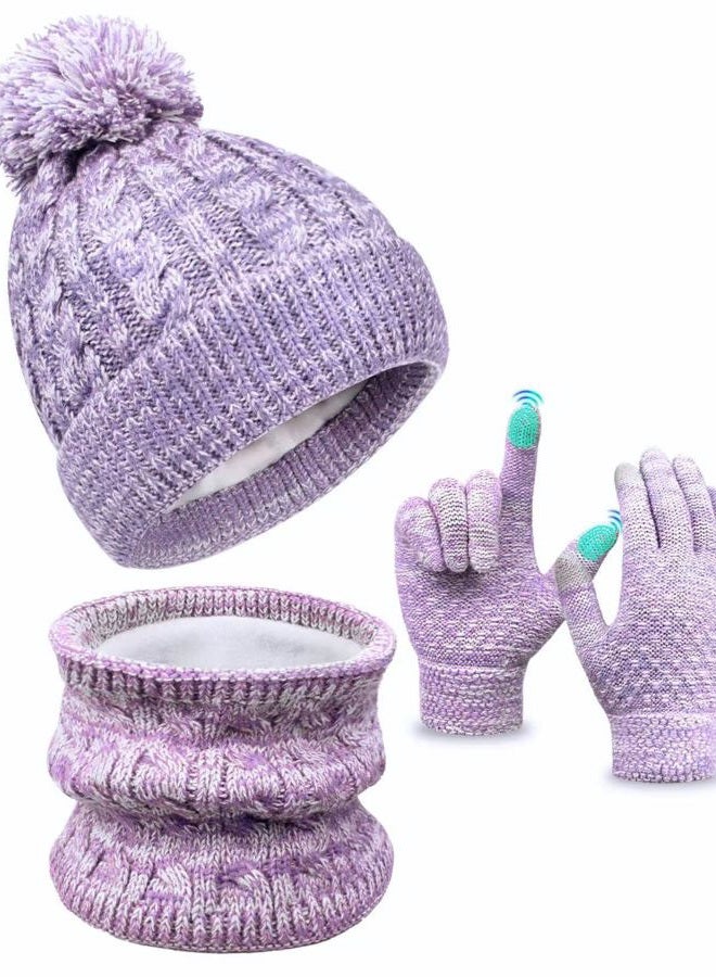 EAONE Kids Winter Hat Gloves Scarf Set, Toddler Children Girls Boys Beanie Hat Knitted Mittens & Neck Gaiter Warmer for Kids 3-10 - Image 1