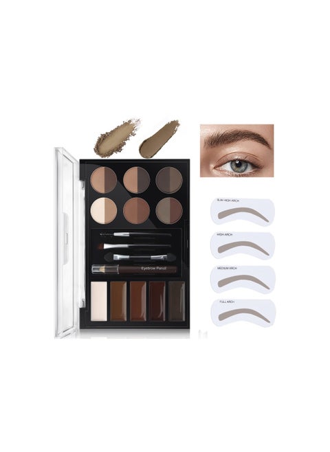 Eyebrow Makeup Kit: 5 Colors Brow Wax, 12 Colors Eyebrow Powder, Waterproof Eyebrow Stamp & Stencil Set with Brushes, Pencil, Soft Bristle & Sponge Applicator for Perfect Brows.