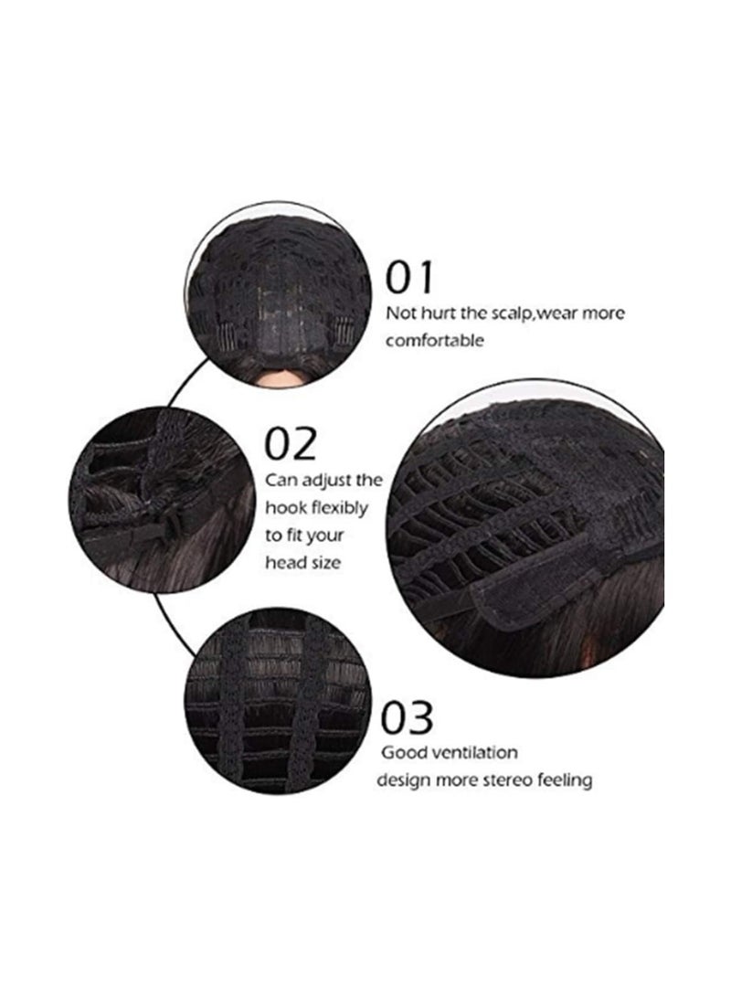إستيل شعر مستعار مصنوع من الألياف المقاومة للحرارة مع غرة للنساء، شعر مستعار كامل ذو مظهر طبيعي (أسود قصير بوبو بدون هامش) - Image 3