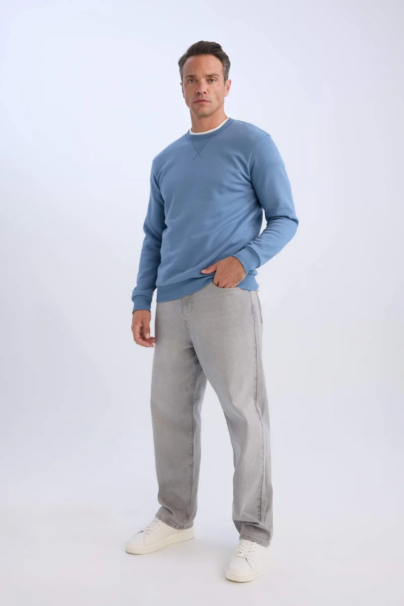 ديفاكتو Regular Fit Crew Neck Basic Thick Sweatshirt