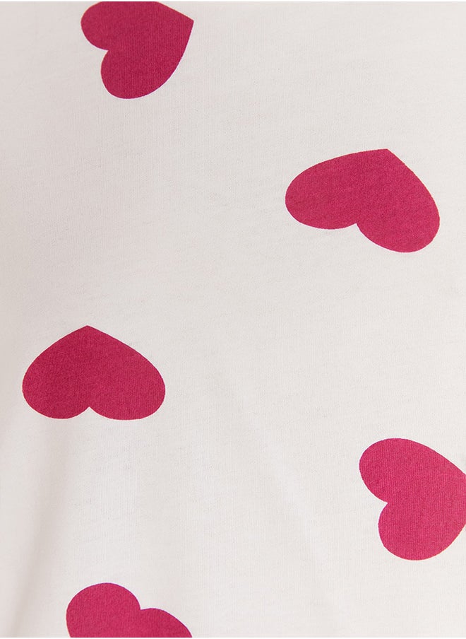 trendyol - Ecru 100% Cotton Heart Tshirt-Jogger Knitted Pajamas Set THMAW21PT0566 - Image 1