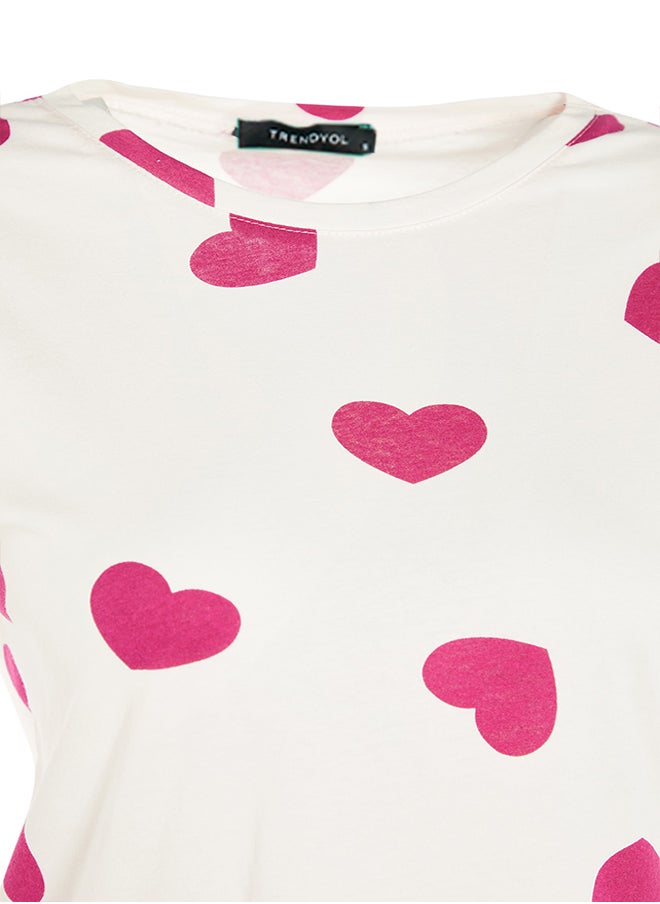 trendyol - Ecru 100% Cotton Heart Tshirt-Jogger Knitted Pajamas Set THMAW21PT0566 - Image 1