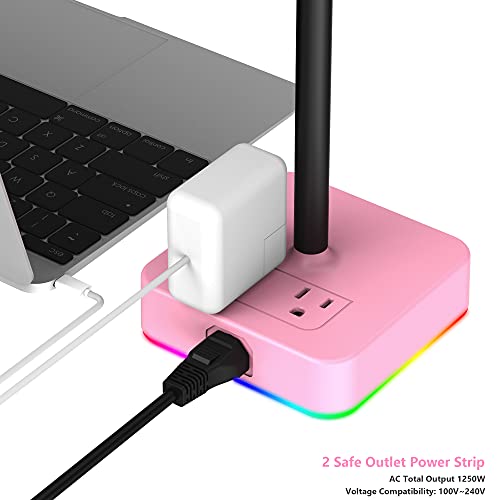 KAFRI RGB Headphone Stand with USB Charger Desk Gaming Headset Holder Hanger Rack with 3 USB Charging Port and 2 Outlet - Suitable for Gamer Desktop Table Game Earphone Accessories Girlfriend Gift - Image 4