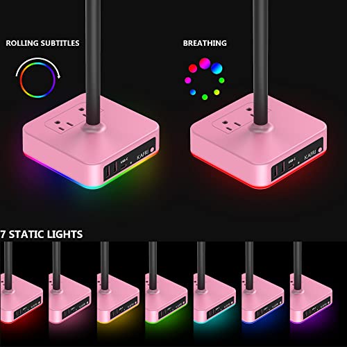 KAFRI RGB Headphone Stand with USB Charger Desk Gaming Headset Holder Hanger Rack with 3 USB Charging Port and 2 Outlet - Suitable for Gamer Desktop Table Game Earphone Accessories Girlfriend Gift - Image 2
