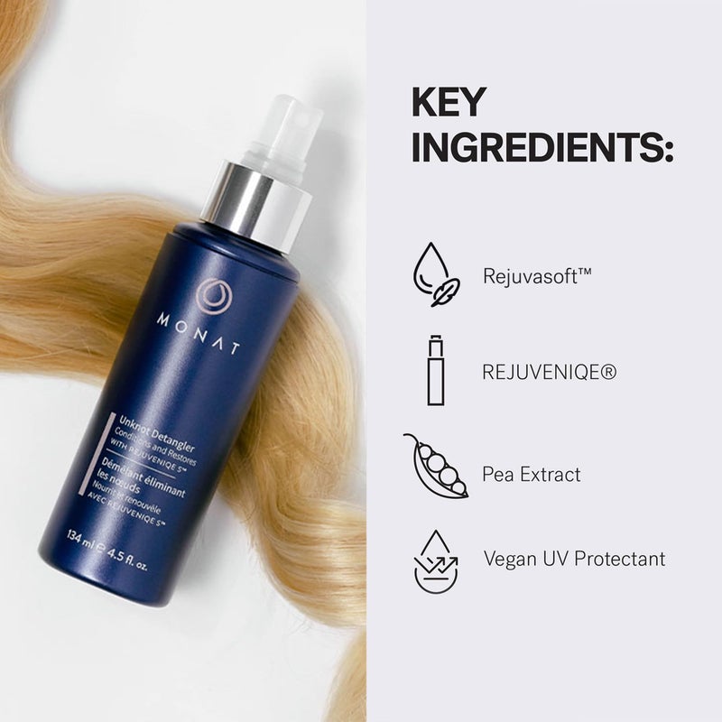 MONAT Unknot Detangler Infused with RejuveniqeÂ® S - Lightweight, Anti Frizz Hair Detangler Spray Leaving Strands Soft and Knot-free. Safe for Color-treated Hair. -Net Wt. 134 ml / 4.5 fl. oz. - Image 5