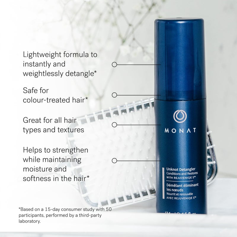 MONAT Unknot Detangler Infused with RejuveniqeÂ® S - Lightweight, Anti Frizz Hair Detangler Spray Leaving Strands Soft and Knot-free. Safe for Color-treated Hair. -Net Wt. 134 ml / 4.5 fl. oz. - Image 4