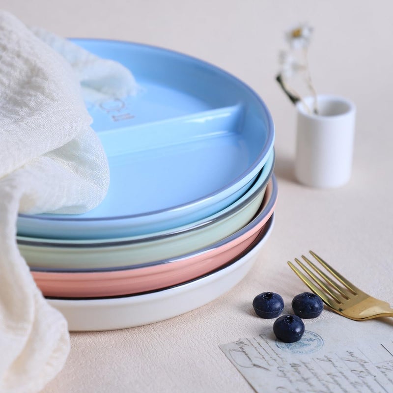 Coco Me CoCoMe Round Smile Sun Ceramic Porcelain Divided Dessert Salad Plate Dinner Plate  8 Inch 1 Blue - Image 4