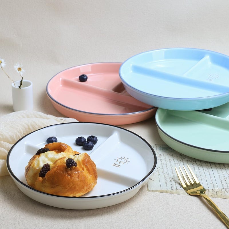 Coco Me CoCoMe Round Smile Sun Ceramic Porcelain Divided Dessert Salad Plate Dinner Plate  8 Inch 1 Blue - Image 5