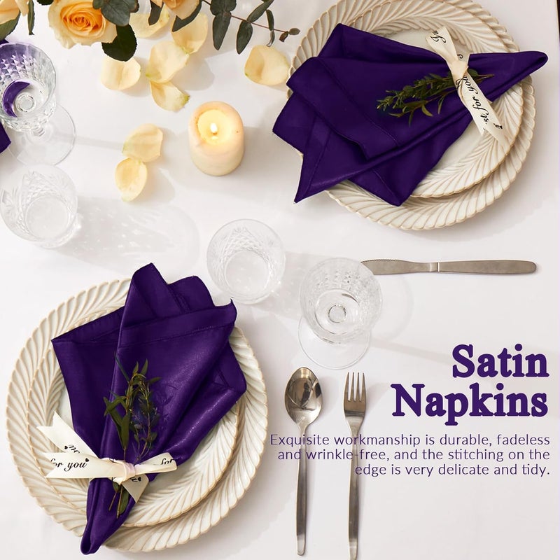 Cobedzy 12 Pack Satin Table Cloth Napkins 17x17 Inch Purple Silky Wedding Napkins Cloth Washable Luxury Dining Table Cloth Napkins Set for Birthday Holiday Party Dinner Restaurant - Image 4