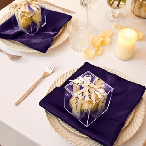 Cobedzy 12 Pack Satin Table Cloth Napkins 17x17 Inch Purple Silky Wedding Napkins Cloth Washable Luxury Dining Table Cloth Napkins Set for Birthday Holiday Party Dinner Restaurant - Image 3