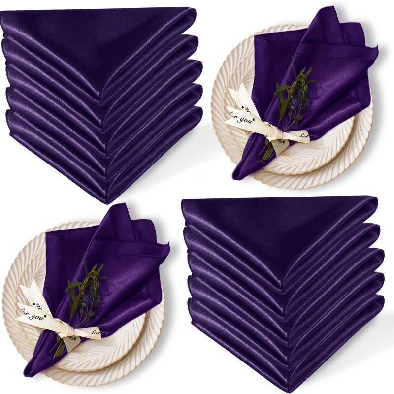 Cobedzy 12 Pack Satin Table Cloth Napkins 17x17 Inch Purple Silky Wedding Napkins Cloth Washable Luxury Dining Table Cloth Napkins Set for Birthday Holiday Party Dinner Restaurant - Image 2