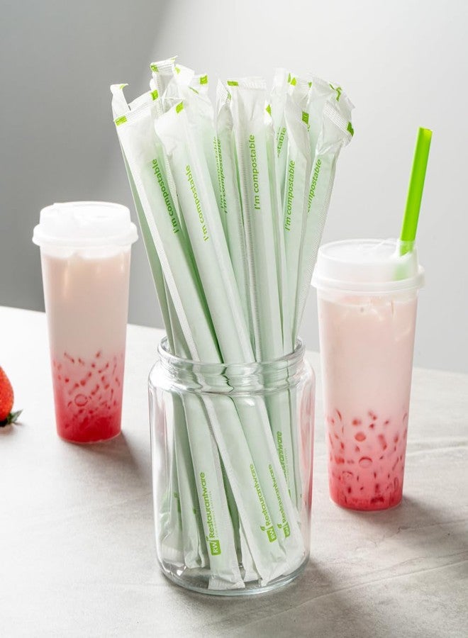 Restaurantware-Basic Nature 9.1 Inch Disposable Boba Straws, 100 Sustainable Straws - Wrapped, No Altered Flavors, Green PLA / PBAT Straw, For Hot And Cold Drinks - Image 3