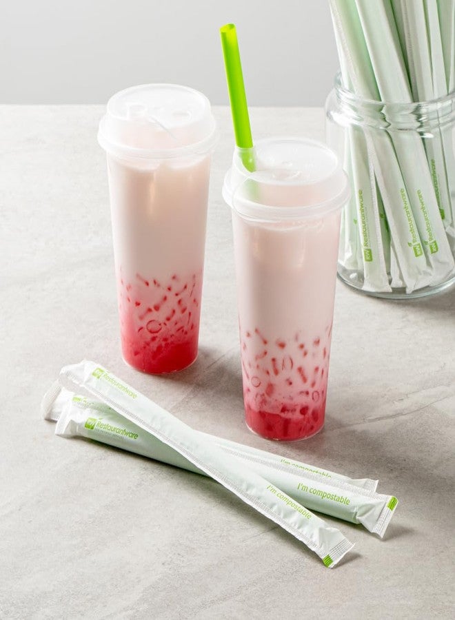 Restaurantware-Basic Nature 9.1 Inch Disposable Boba Straws, 100 Sustainable Straws - Wrapped, No Altered Flavors, Green PLA / PBAT Straw, For Hot And Cold Drinks - Image 4