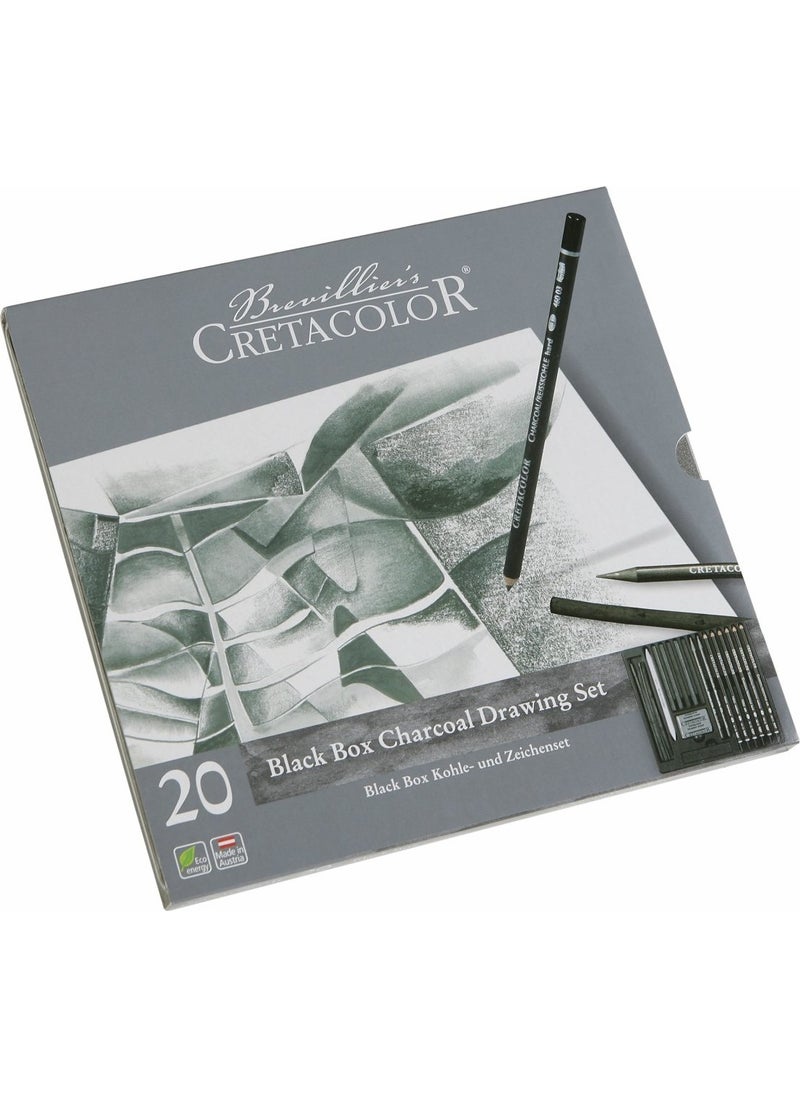 Cretacolor - Black Box Charcoal Drawing Set Charcoal Sketch Drawing Set Metal Box 20 Pieces - Image 1