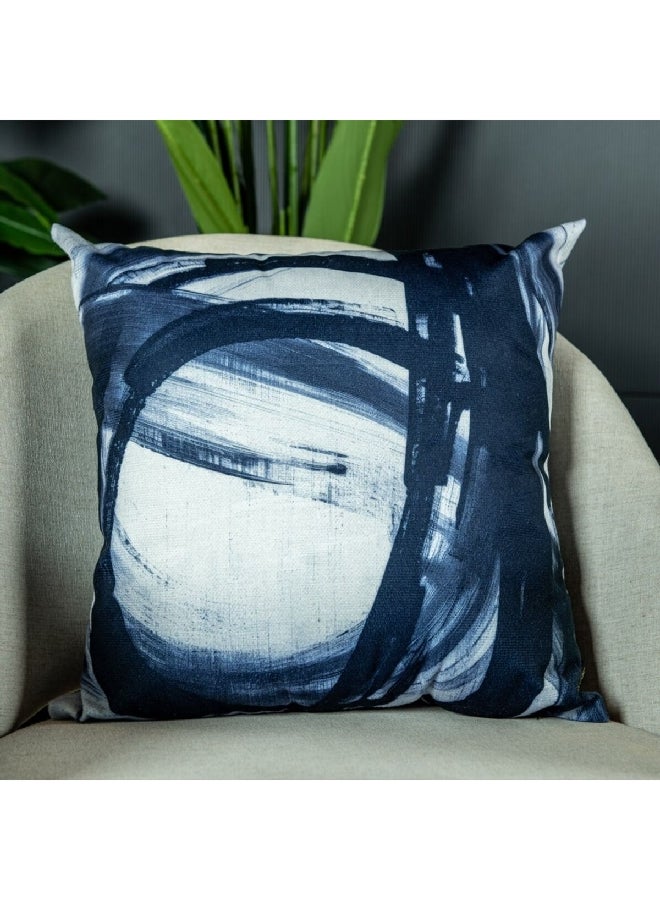 Belchior Velveteen Abstract Design Decorative Cushion Blue and White 43 x 43 cm 475800 - Image 2