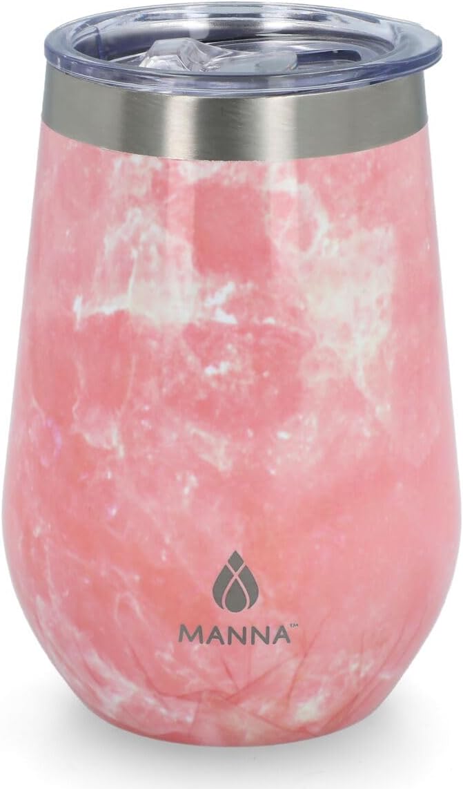 MANNA Marble Pattern Double-Wall Insulated Stainless Steel Tumbler with Sliding Lid Pink 355ml, 74558003 - Image 1