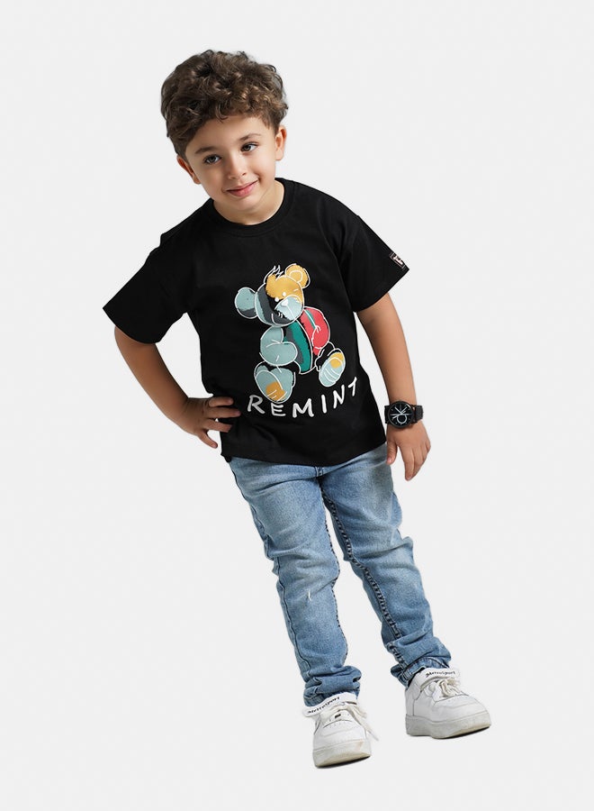 ريمينت تيشرت للاولاد برسمة دبدوب اسود - Image 1