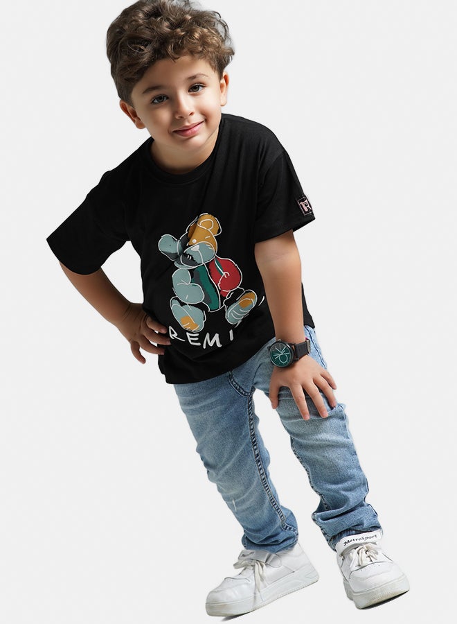 ريمينت تيشرت للاولاد برسمة دبدوب اسود - Image 2