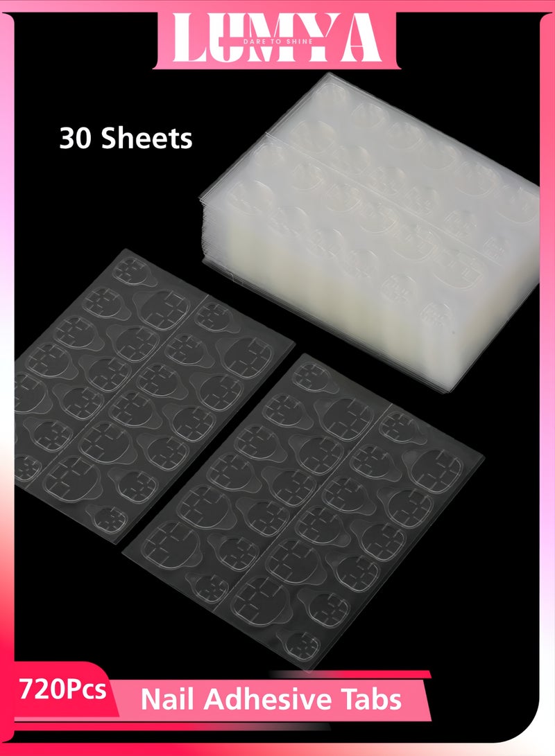 LUMYA 30 Sheets 720 Pcs Nail Adhesive Tabs, Double-Sided Nail Glue Stickers, Ultra Thin Breathable Nail Adhesive Glue Tapes, Reusable Nail Glue Tabs, Nail Sticky Tabs, Jelly Glue, Waterproof No Residue for Press On Nails Manicure (Clear) - Image 1