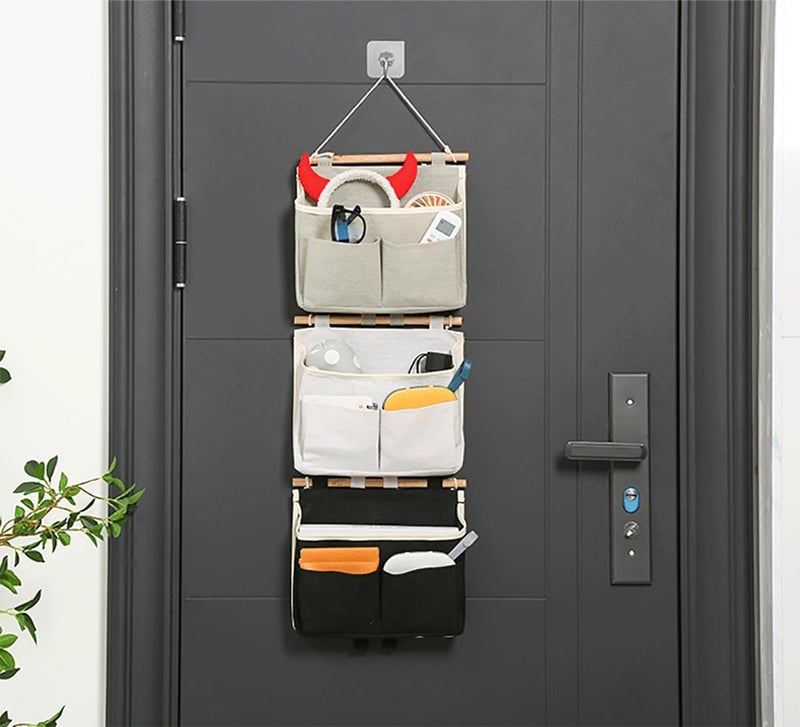 2 Pack Wall Hanging Storage Caddy Bags with Hooks - Waterproof Fabric Organizer for Home and Office - Image 4