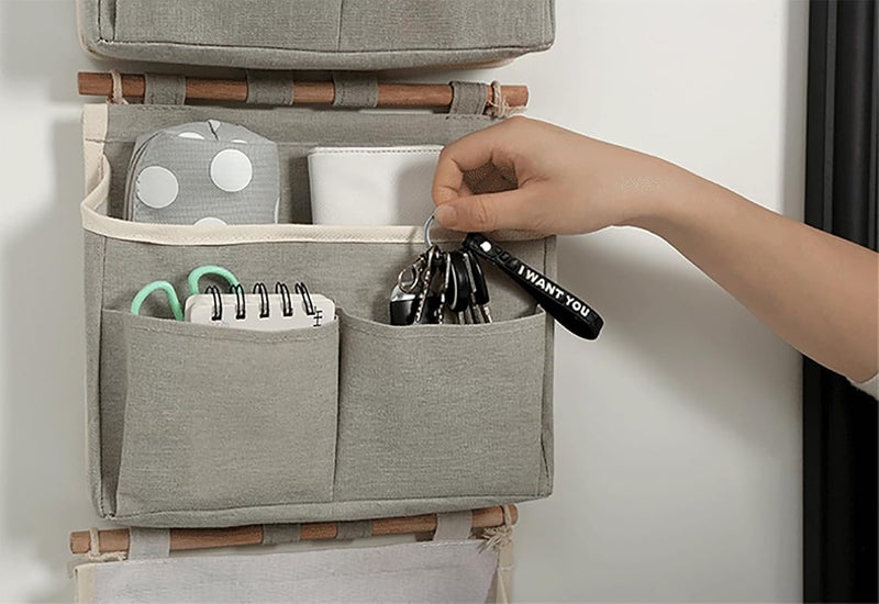 2 Pack Wall Hanging Storage Caddy Bags with Hooks - Waterproof Fabric Organizer for Home and Office - Image 2