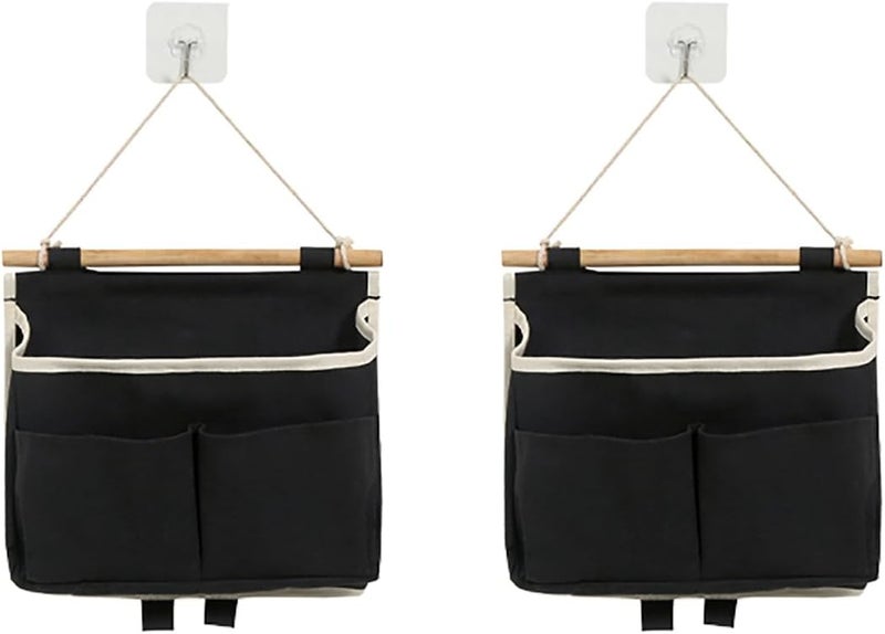 2 Pack Wall Hanging Storage Caddy Bags with Hooks - Waterproof Fabric Organizer for Home and Office - Image 1