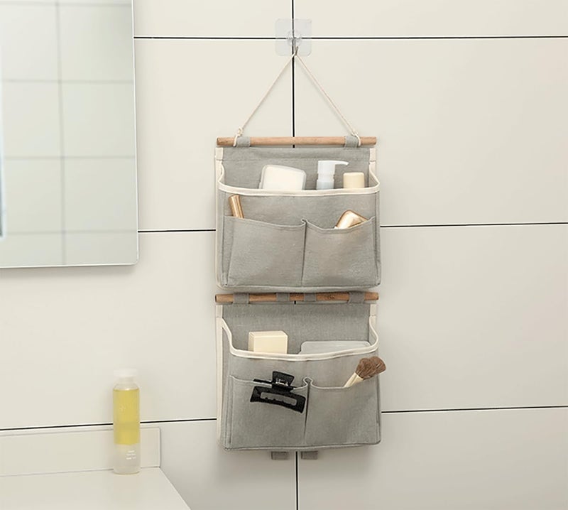 2 Pack Wall Hanging Storage Caddy Bags with Hooks - Waterproof Fabric Organizer for Home and Office - Image 5