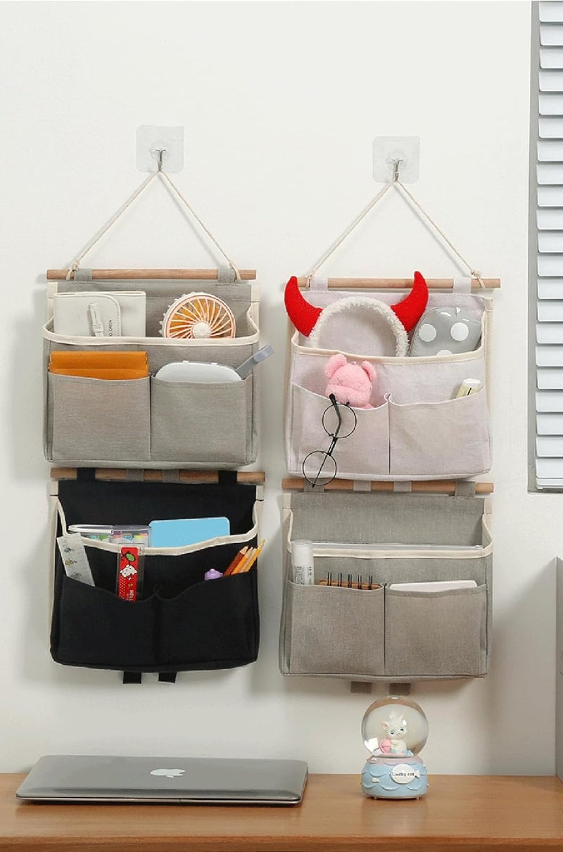 2 Pack Wall Hanging Storage Caddy Bags with Hooks - Waterproof Fabric Organizer for Home and Office - Image 3