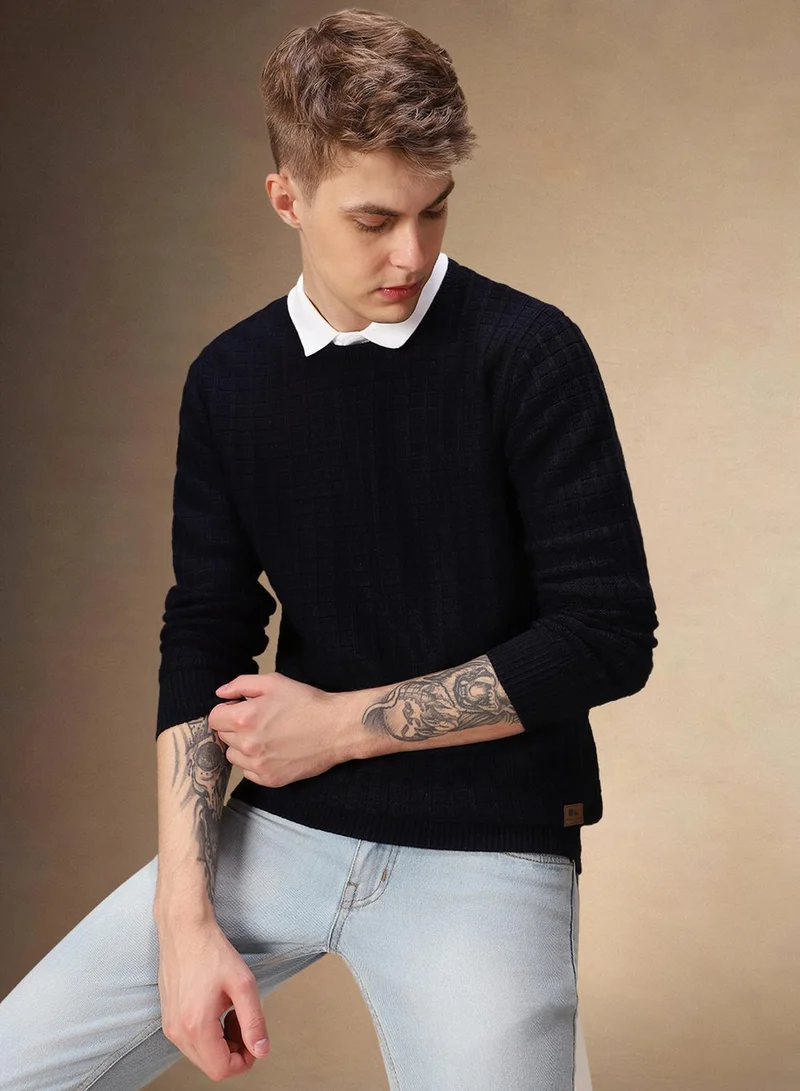 دينيس لينغو كنزة رجالية كحلي 1% أكريليك بقصة عادية مزينة