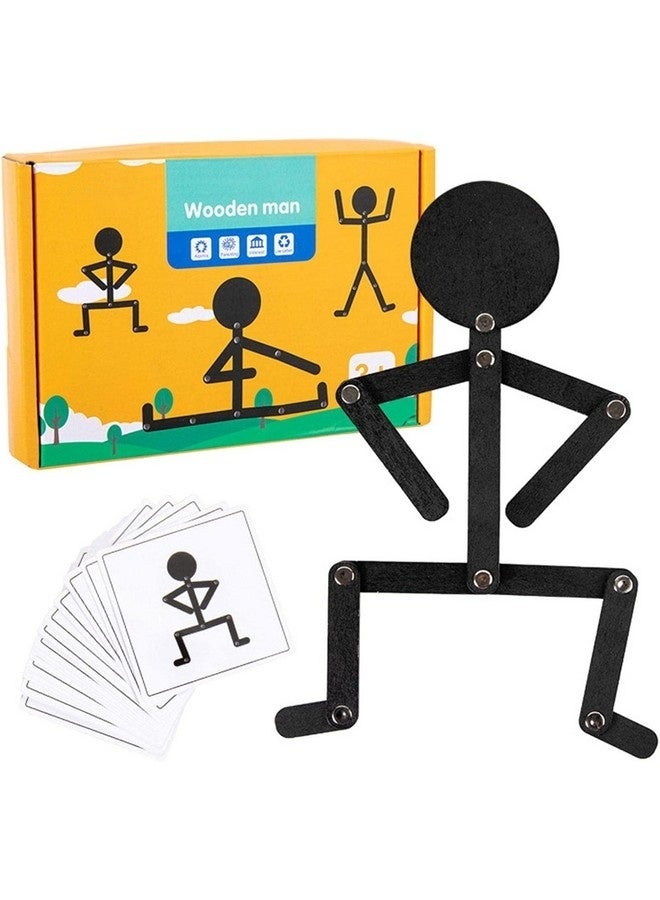HAI BAO ER Wooden Stick Toys, New Light Black Wooden Stick Man Toys, Montessori Material DIY Puzzle Toys Sporty Pose with 24 Cards for Children Intelligence Early Educational Toy (Including 24 Cards) - Image 1