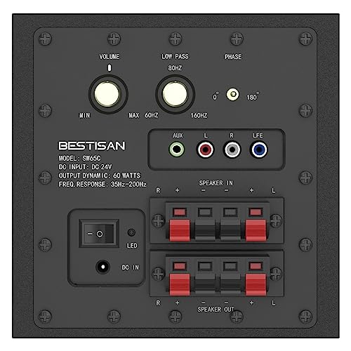 BESTISAN 6.5’’ Subwoofer, Powered Home Audio Sub woofer with Deep Bass in Compact Design, for Studio and Home Theater, Black,SW65C - Image 3