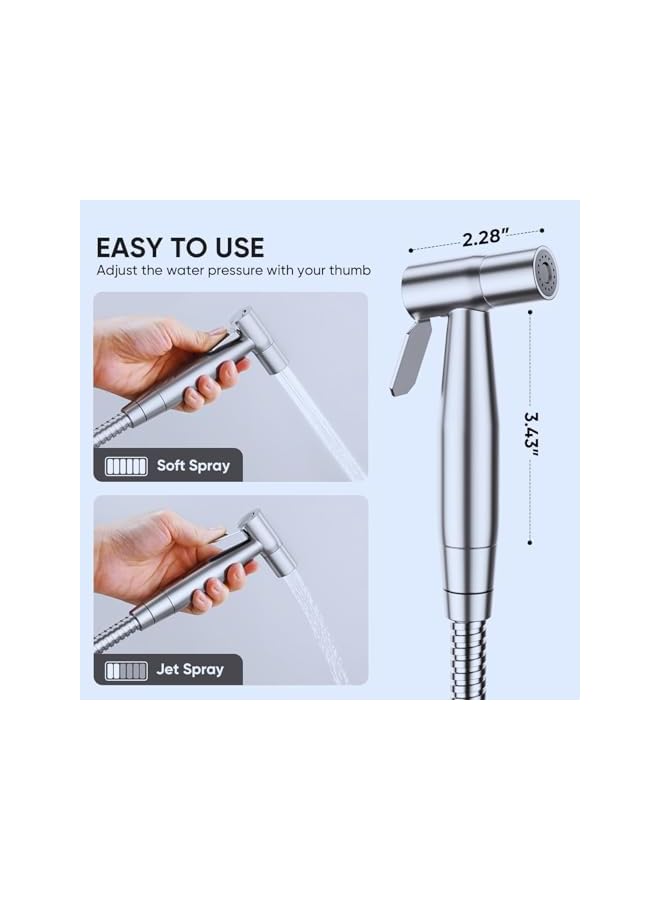 The Bros Bidet Sprayer for Toilet - Chrome Finish Shattaf Set with 57" Hose and Enhanced Stainless Steel Brushed Nickel for Feminine & Baby Wash, Includes Pressure Control T-Valve, Rubber Washers,Tape - Image 5