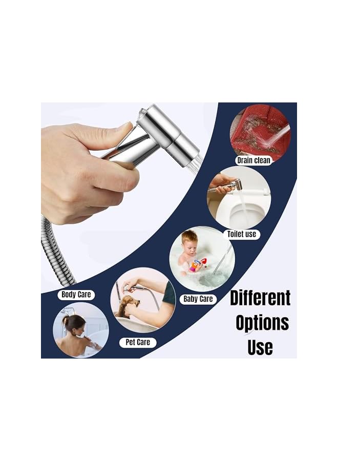 The Bros Bidet Sprayer for Toilet - Chrome Finish Shattaf Set with 57" Hose and Enhanced Stainless Steel Brushed Nickel for Feminine & Baby Wash, Includes Pressure Control T-Valve, Rubber Washers,Tape - Image 4