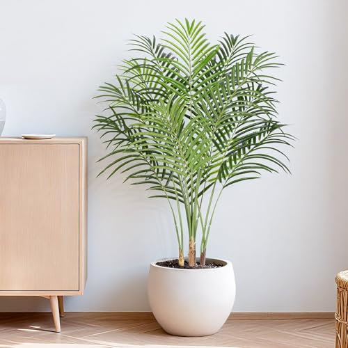 Keeplush 4ft Artificial Palm Tree - 120cm Tall Fake Areca Palm Plant with 13 Trunks and Realistic Bark Design - Faux Tropical Plants with Pot Perfect for Indoor Home, Living Room, or Bedroom Decor - Image 1