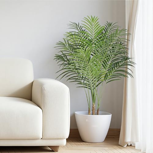 Keeplush 4ft Artificial Palm Tree - 120cm Tall Fake Areca Palm Plant with 13 Trunks and Realistic Bark Design - Faux Tropical Plants with Pot Perfect for Indoor Home, Living Room, or Bedroom Decor - Image 3
