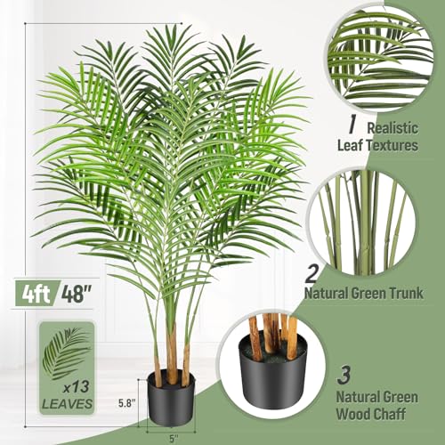Keeplush 4ft Artificial Palm Tree - 120cm Tall Fake Areca Palm Plant with 13 Trunks and Realistic Bark Design - Faux Tropical Plants with Pot Perfect for Indoor Home, Living Room, or Bedroom Decor - Image 4