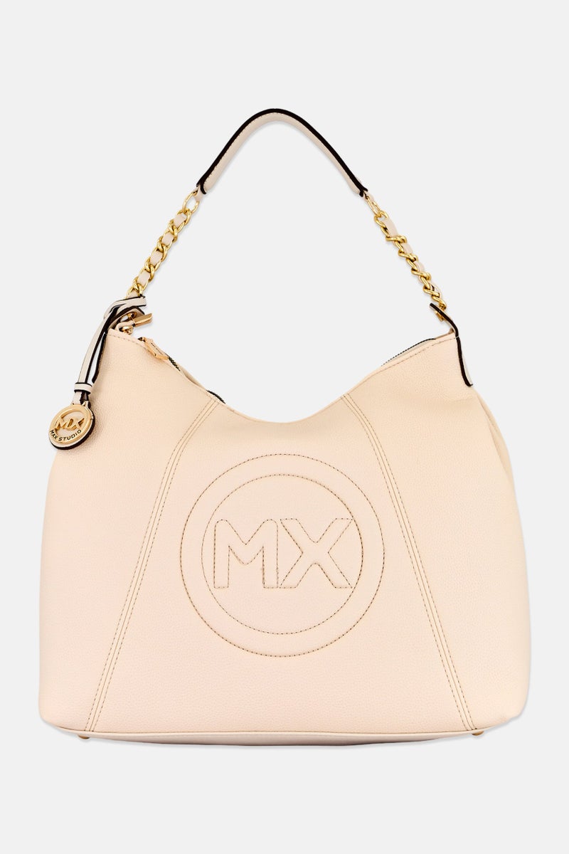 Max Studio Women Signature Logo Pebble Grain Hobo Bag, Ivory - Image 1