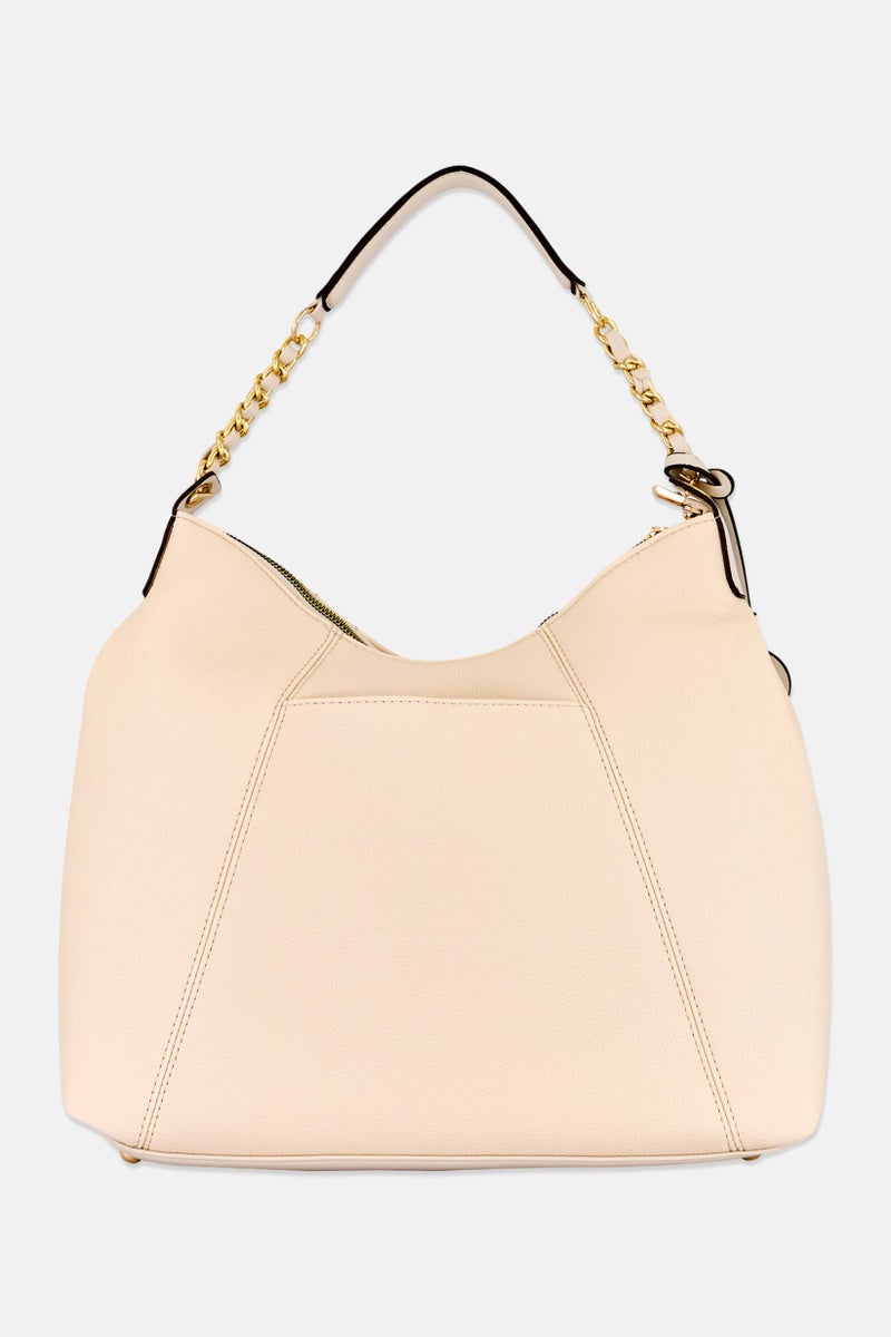 Max Studio Women Signature Logo Pebble Grain Hobo Bag, Ivory - Image 4