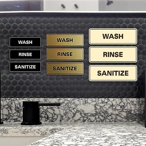 All Quality Standard WASH RINSE SANITIZE Set of 3 Bay Sink Signs - Restaurant & Commercial Kitchen Sink Signs - Easy to Install - Silver (Large) - Image 3