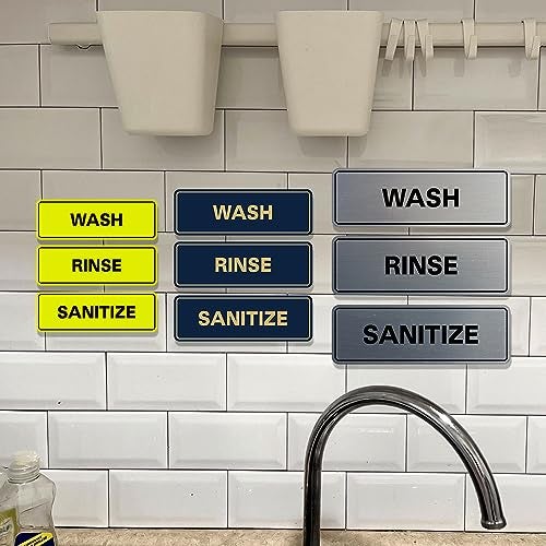 All Quality Standard WASH RINSE SANITIZE Set of 3 Bay Sink Signs - Restaurant & Commercial Kitchen Sink Signs - Easy to Install - Silver (Large) - Image 5