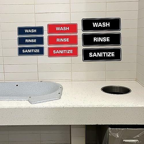All Quality Standard WASH RINSE SANITIZE Set of 3 Bay Sink Signs - Restaurant & Commercial Kitchen Sink Signs - Easy to Install - Silver (Large) - Image 4